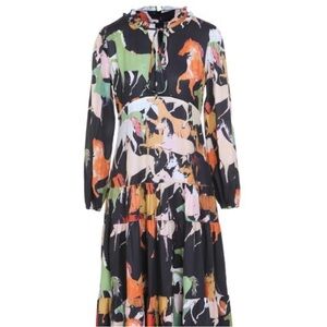 Beulah Black Multicolor Horse Print Long Sleeve Dress